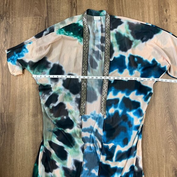 Sukiso Women's Goddess Kimono in Tan Teal Tie Dye - Picture 10 of 14